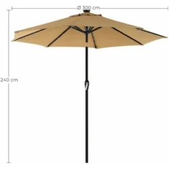 Songmics Parasol De Jardin Avec Ampoules LED à énergie Solaire, Ombrelle De Terrasse, Diamètre 3 M, Protection Salaire UPF50+, Inclinaison Réglable, Avec Manivelle, Sans Socle, Taupe GPU33BR -Promos Jardin Lumi Magasin 45295103 5
