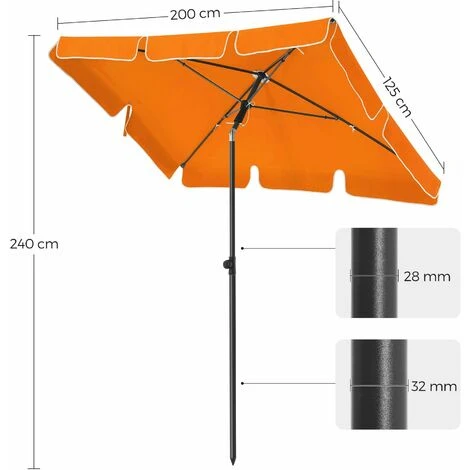 Songmics 200 X125 Cm Parasol Rectangulaire, UV 50+, Protection Solaire, Inclinable, Toile Polyester, Sac De Transport Offert - Orange GPU25OG 5 Songmics 200 X125 Cm Parasol Rectangulaire, UV 50+, Protection Solaire, Inclinable, Toile Polyester, Sac De Transport Offert - Orange GPU25OG – Image 5