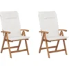 Lot De 2 Chaises Pliantes En Bois D'Acacia Clair Avec Coussins Blanc Cassé Java