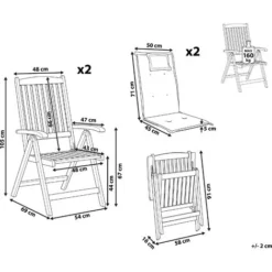 Lot De 2 Chaises Pliantes En Bois D'Acacia Clair Avec Coussins Blanc Cassé Java -Promos Jardin Lumi Magasin 48056775 3