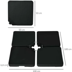 OUTSUNNY Pied De Parasol Lot De 4 Dalles Pour Parasol à Lester Dim. Tot. 100L X 100l X 6,8H Cm HDPE Surface Granuleuse Noir -Promos Jardin Lumi Magasin 48869825 3