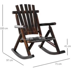 OUTSUNNY Fauteuil De Jardin Adirondack à Bascule Rocking Chair Style Rustique Chic Bois Sapin Traité Carbonisation -Promos Jardin Lumi Magasin 49542440 3