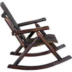 OUTSUNNY Fauteuil De Jardin Adirondack à Bascule Rocking Chair Style Rustique Chic Bois Sapin Traité Carbonisation -Promos Jardin Lumi Magasin 49542440 5
