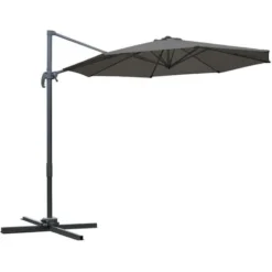 OUTSUNNY Parasol Déporté Octogonal Inclinable Rotatif 360° Manivelle PiÚtement Acier Mùt Alu. Dim. à 2,95 X 2,5H M Polyester Haute Densité Gris