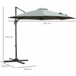 OUTSUNNY Parasol Déporté Octogonal Inclinable Rotatif 360° Manivelle Piètement Acier Mât Alu. Dim. Ø 2,95 X 2,5H M Polyester Haute Densité Gris -Promos Jardin Lumi Magasin 49597907 3