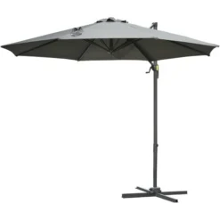 OUTSUNNY Parasol Déporté Octogonal Inclinable Rotatif 360° Manivelle Piètement Acier Mât Alu. Dim. Ø 2,95 X 2,5H M Polyester Haute Densité Gris -Promos Jardin Lumi Magasin 49597907 5