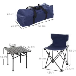 OUTSUNNY Table De Camping + 4 Chaises + Sac De Transport - Pliant Léger Petit Portable - Pour Pique-nique, Festival, Barbecue, Randonnée, Pêche - Acier Alu. Noir Oxford Bleu -Promos Jardin Lumi Magasin 50146602 3