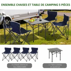 OUTSUNNY Table De Camping + 4 Chaises + Sac De Transport - Pliant Léger Petit Portable - Pour Pique-nique, Festival, Barbecue, Randonnée, Pêche - Acier Alu. Noir Oxford Bleu -Promos Jardin Lumi Magasin 50146602 4