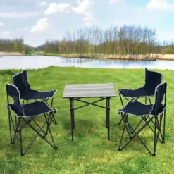 OUTSUNNY Table De Camping + 4 Chaises + Sac De Transport - Pliant Léger Petit Portable - Pour Pique-nique, Festival, Barbecue, Randonnée, Pêche - Acier Alu. Noir Oxford Bleu -Promos Jardin Lumi Magasin 50146602 5