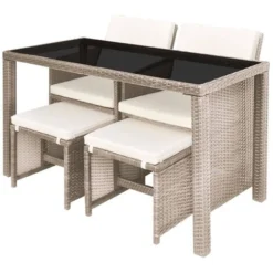 Salon De Jardin Encastrable Avec Coussins 5 Pcs Rotin Beige VidaXL -Promos Jardin Lumi Magasin 5057620 4