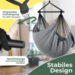 KESSER® Fauteuil Suspendu Avec 2 coussins, Porte-gobelet Et Rangement Pour Livres Fauteuil Suspendu Safari XXL Pour Adultes Et Enfants Hamac D’une Charge Maximum De 150 kg Siège Suspendu Avec Suppo -Promos Jardin Lumi Magasin 50753429 3