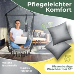 KESSER® Fauteuil Suspendu Avec 2 coussins, Porte-gobelet Et Rangement Pour Livres Fauteuil Suspendu Safari XXL Pour Adultes Et Enfants Hamac D’une Charge Maximum De 150 kg Siège Suspendu Avec Suppo -Promos Jardin Lumi Magasin 50753429 4