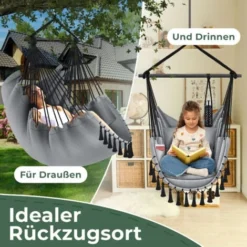 KESSER® Fauteuil Suspendu Avec 2 coussins, Porte-gobelet Et Rangement Pour Livres Fauteuil Suspendu Safari XXL Pour Adultes Et Enfants Hamac D’une Charge Maximum De 150 kg Siège Suspendu Avec Suppo -Promos Jardin Lumi Magasin 50753429 5