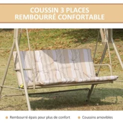 OUTSUNNY Balancelle De Jardin 3 Places Grand Confort Toit Inclinaison Réglable épais Coussins Amovibles Polyester Acier époxy Beige -Promos Jardin Lumi Magasin 50909155 5
