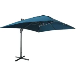 Parasol Déporté Solaire LED Rectangulaire 3x4m Haut De Gamme - Luce Bleu Canard - Parasol Excentré Inclinable. Rabattable Et Rotatif à 360°. Chargeur Solaire
