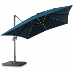Parasol Déporté Solaire LED Rectangulaire 3x4m Haut De Gamme - Luce Bleu Canard - Parasol Excentré Inclinable. Rabattable Et Rotatif à 360°. Chargeur Solaire -Promos Jardin Lumi Magasin 50944899 4