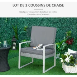 OUTSUNNY Coussins De Fauteuil De Jardin Zippés Déhoussables - Galettes De Chaise De Jardin - épais Rembourrage 7 Cm - Polyester Haute Densité Gris -Promos Jardin Lumi Magasin 51245893 4