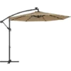 Songmics Parasol De Jardin Extérieur Déporté Avec LED à Énergie Solaire, Ombrelle Ø 3 M, Avec Base, Protection Solaire, Avec Manivelle, UPF 50+, Terrasse, Piscine, Taupe GPU118K01