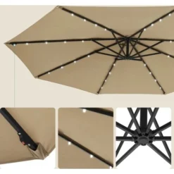 Songmics Parasol De Jardin Extérieur Déporté Avec LED à Énergie Solaire, Ombrelle Ø 3 M, Avec Base, Protection Solaire, Avec Manivelle, UPF 50+, Terrasse, Piscine, Taupe GPU118K01 -Promos Jardin Lumi Magasin 51279362 4