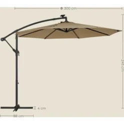 Songmics Parasol De Jardin Extérieur Déporté Avec LED à Énergie Solaire, Ombrelle Ø 3 M, Avec Base, Protection Solaire, Avec Manivelle, UPF 50+, Terrasse, Piscine, Taupe GPU118K01 -Promos Jardin Lumi Magasin 51279362 5