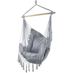 Rebecca Mobili Fauteuil Suspendu Hamac Fauteuil à Bascule Gris Pour Jardin Avec Coussins Suspendus