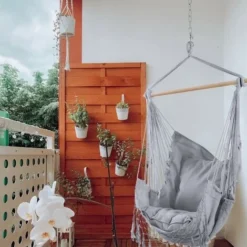 Rebecca Mobili Fauteuil Suspendu Hamac Fauteuil à Bascule Gris Pour Jardin Avec Coussins Suspendus -Promos Jardin Lumi Magasin 51324157 4