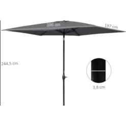 OUTSUNNY Parasol Rectangulaire Inclinable De Jardin Avec Manivelle Dim. 3L X 2l X 2,48H Cm Alu. Métal Polyester Haute Densité Anti UV 50+ Gris -Promos Jardin Lumi Magasin 52444476 3