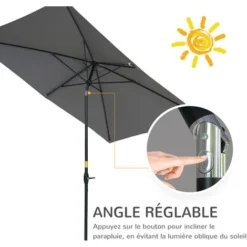 OUTSUNNY Parasol Rectangulaire Inclinable De Jardin Avec Manivelle Dim. 3L X 2l X 2,48H Cm Alu. Métal Polyester Haute Densité Anti UV 50+ Gris -Promos Jardin Lumi Magasin 52444476 4