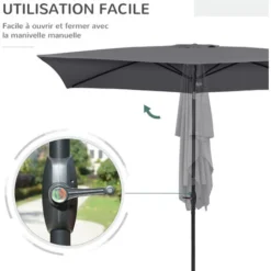 OUTSUNNY Parasol Rectangulaire Inclinable De Jardin Avec Manivelle Dim. 3L X 2l X 2,48H Cm Alu. Métal Polyester Haute Densité Anti UV 50+ Gris -Promos Jardin Lumi Magasin 52444476 5