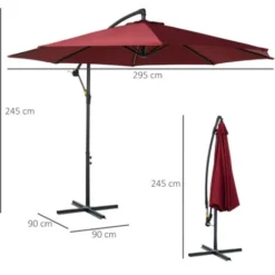 OUTSUNNY Parasol Déporté Octogonal Inclinable Manivelle Pied Acier Ø 3 X 2,5H M Bordeaux -Promos Jardin Lumi Magasin 52476677 3
