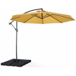 Parasol Déporté Rond 3x3m - Hardelot - Moutarde - Manivelle Anti-retour Toile Déperlante Facile à Utiliser -Promos Jardin Lumi Magasin 52885372 3