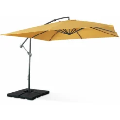 Parasol Déporté Carré 3x3m - Hardelot 3x3m - Moutarde - Manivelle Anti-retour Toile Déperlante Facile à Utiliser -Promos Jardin Lumi Magasin 53437482 3