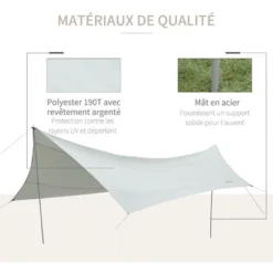 OUTSUNNY Bâche Anti-pluie Voile D'ombrage Toile De Camping 5,6L X 5,5l M Polyester Haute Densité 190T Imperméable Gris -Promos Jardin Lumi Magasin 53569950 4