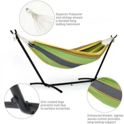 Hamac Sur Pied,avec Support,double Extérieur, Avec Sac De Transport Portable, Pour Balcons, Terrasses ,Vert - Mondeer -Promos Jardin Lumi Magasin 53625413 4