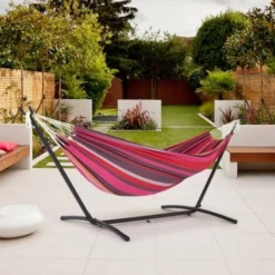 Hamac Sur Pied,avec Support,double Extérieur, Avec Sac De Transport Portable, Pour Balcons, Terrasses ,Rouge - Mondeer -Promos Jardin Lumi Magasin 53625826 5