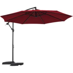 Parasol Déporté 3M Parasol De Jardin Avec Manivelle, Inclinable, Pivotant Pour Terrasse Plage, Vin Rouge - Mondeer