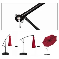 Parasol Déporté 3M Parasol De Jardin Avec Manivelle, Inclinable, Pivotant Pour Terrasse Plage, Vin Rouge - Mondeer -Promos Jardin Lumi Magasin 53625828 3