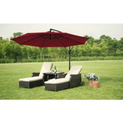 Parasol Déporté 3M Parasol De Jardin Avec Manivelle, Inclinable, Pivotant Pour Terrasse Plage, Vin Rouge - Mondeer -Promos Jardin Lumi Magasin 53625828 4