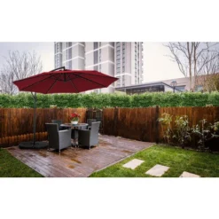Parasol Déporté 3M Parasol De Jardin Avec Manivelle, Inclinable, Pivotant Pour Terrasse Plage, Vin Rouge - Mondeer -Promos Jardin Lumi Magasin 53625828 5