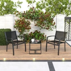 Salon De Jardin 2 Places 3 Pièces - 2 Chaises Et 1 Table Basse Plateau Verre Trempé Pour Jardin, Terrasse, Noir - IntimaTe WM Heart -Promos Jardin Lumi Magasin 53940420 5