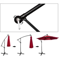 Parasol De Jardin Parasol Déporté 3M Exterieur Avec éclairage Solaire LED Pour Plage Terrasse, Piscine, Rouge - Mondeer -Promos Jardin Lumi Magasin 53940425 3