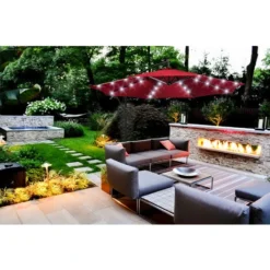 Parasol De Jardin Parasol Déporté 3M Exterieur Avec éclairage Solaire LED Pour Plage Terrasse, Piscine, Rouge - Mondeer -Promos Jardin Lumi Magasin 53940425 5