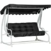 OUTSUNNY Balancelle De Jardin Convertible 2 Places Grand Confort Toit Inclinaison Réglable Coussins Inclus Plateaux Porte-gobelets Acier Polyester Noir