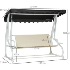 OUTSUNNY Balancelle De Jardin Convertible 2 Places Grand Confort Toit Inclinaison Réglable Coussins Inclus Plateaux Porte-gobelets Acier Polyester Noir -Promos Jardin Lumi Magasin 54127872 3