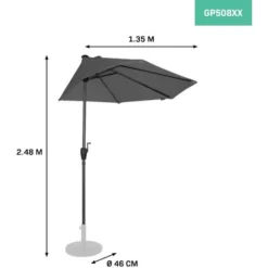 Parasol De Balcon 270x135cm – Semi-circulaire – Voile Protection UV Indice 50+ - Housse De Protection – Gris -Promos Jardin Lumi Magasin 54135202 3