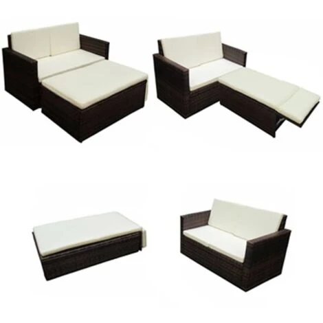 Salon De Jardin 2 Pcs Avec Coussins Résine Tressée Marron VidaXL 4 Salon De Jardin 2 Pcs Avec Coussins Résine Tressée Marron VidaXL – Image 4