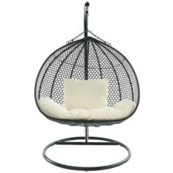 Fauteuil Suspendu 2 Places En Résine Tressée Noire Et Coussin Blanc - VAHINA 7 Fauteuil Suspendu 2 Places En Résine Tressée Noire Et Coussin Blanc - VAHINA -Promos Jardin Lumi Magasin 55882034 3