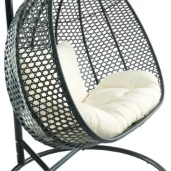 Fauteuil Suspendu 2 Places En Résine Tressée Noire Et Coussin Blanc - VAHINA 8 Fauteuil Suspendu 2 Places En Résine Tressée Noire Et Coussin Blanc - VAHINA -Promos Jardin Lumi Magasin 55882034 4