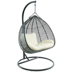 Fauteuil Suspendu 2 Places En Résine Tressée Noire Et Coussin Blanc - VAHINA 9 Fauteuil Suspendu 2 Places En Résine Tressée Noire Et Coussin Blanc - VAHINA -Promos Jardin Lumi Magasin 55882034 5
