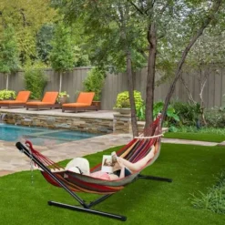 DREAMADE Support De Hamac En Fer Robuste Avec 2 Chaînes De Suspension, Pour Jardin, Balcon, Patio, Camping, 325X100X106CM, Charge Maximale 150KG, Noir -Promos Jardin Lumi Magasin 56476590 4